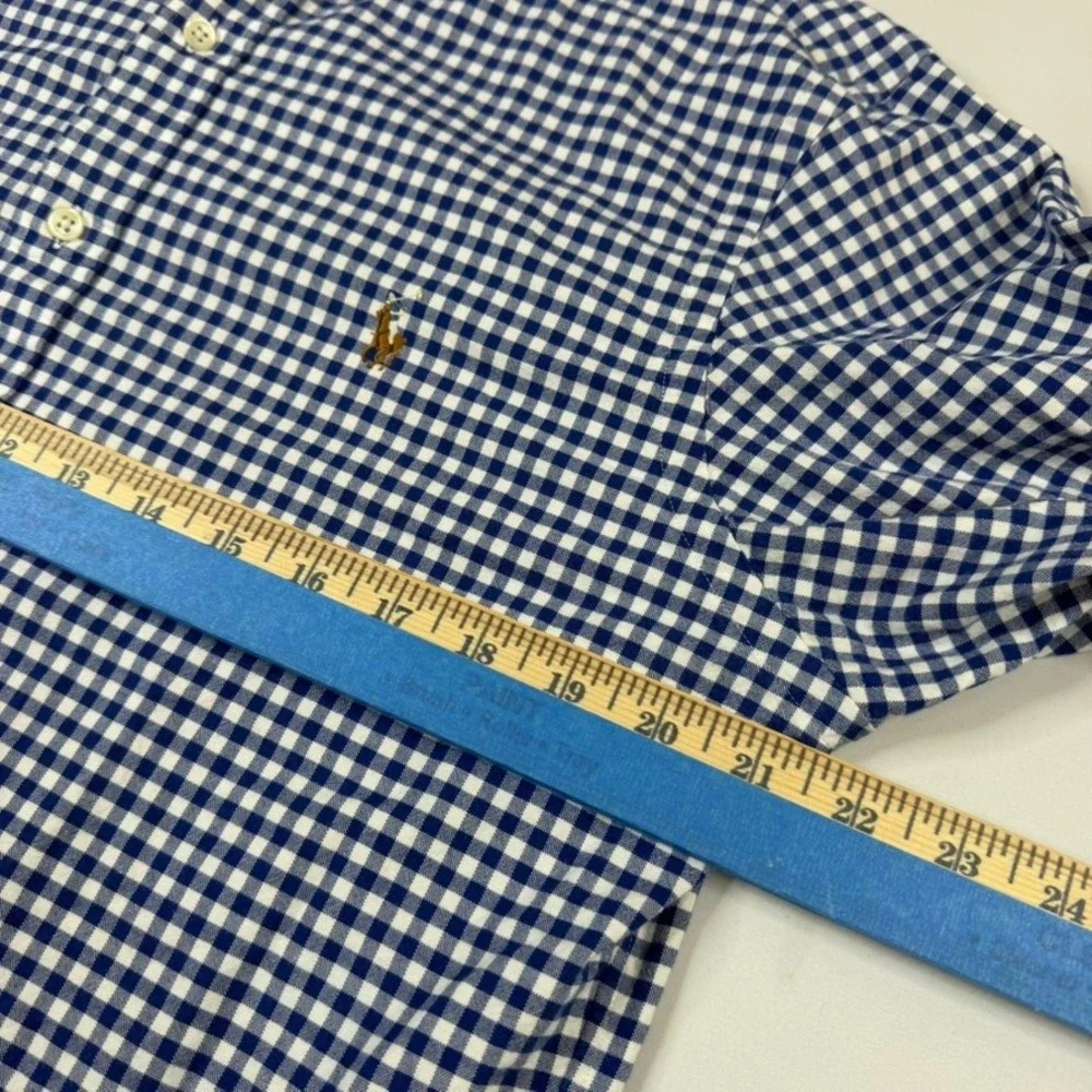 Polo Ralph Lauren Button Down Mens Large Blue Gingham Slim Stretch Oxford Shirt